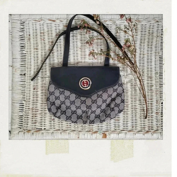 Gucci Vintage Blue GG Leather Monogram Mini Cosmetic Pouch Clutch Upcycl… - Picture 1 of 7